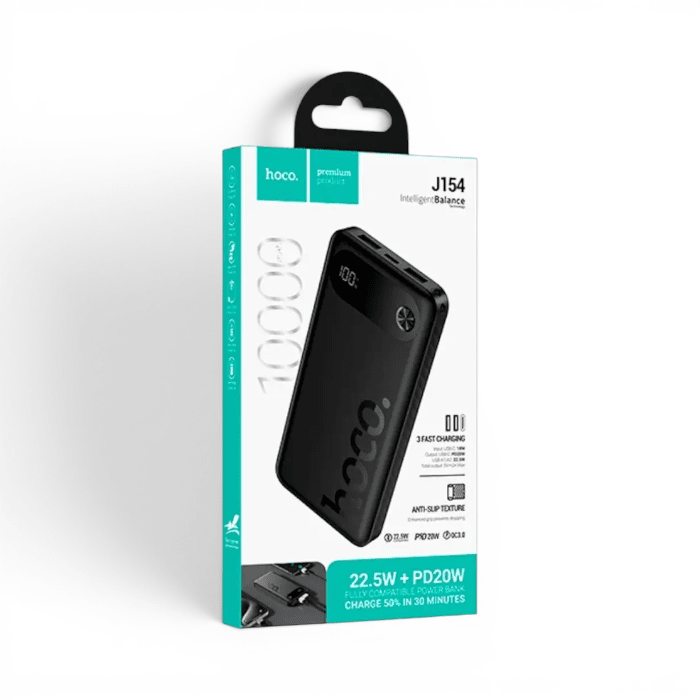Power Bank Hoco J154 Victorious 10000mAh 22.5W + PD 20W con Cables Integrados Negro1