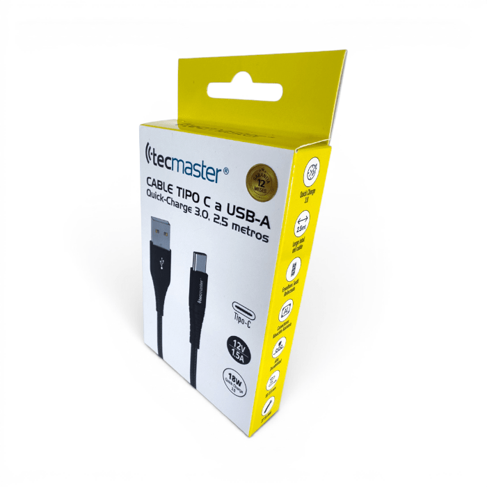 Cable Tecmaster TM-200562 USB-A a USB-C QC 3.03