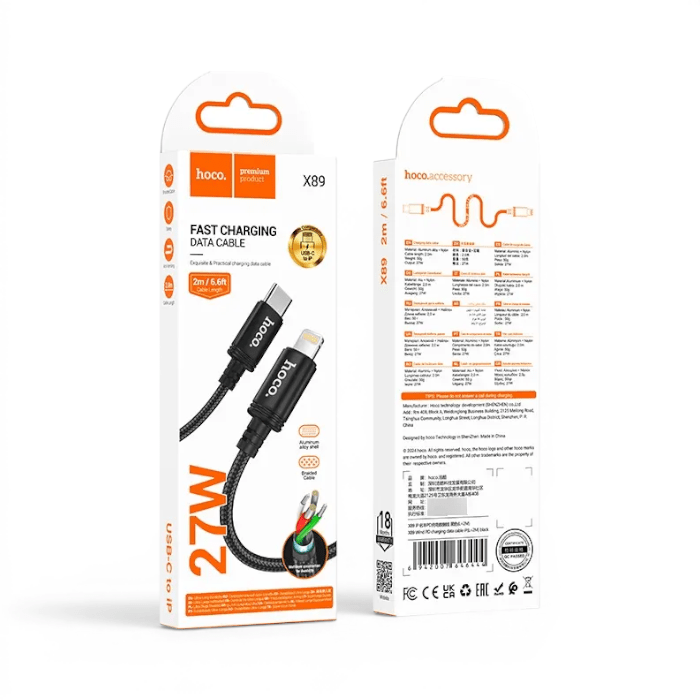Cable Hoco X89 Wind USB-C a Lightning PD Carga Rápida Nylon Trenzado3