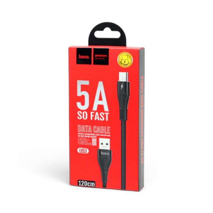 Cable Hoco U53 Flash USB-A a USB-C 5A Nylon Trenzado Carga Rápida 1.2 Metros Negro2
