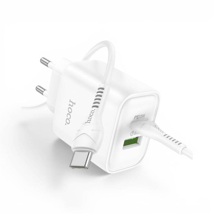 Cargador Hoco DC68 25W Doble Puerto USB-C y USB-A con Cable 1 Metro Blanco2