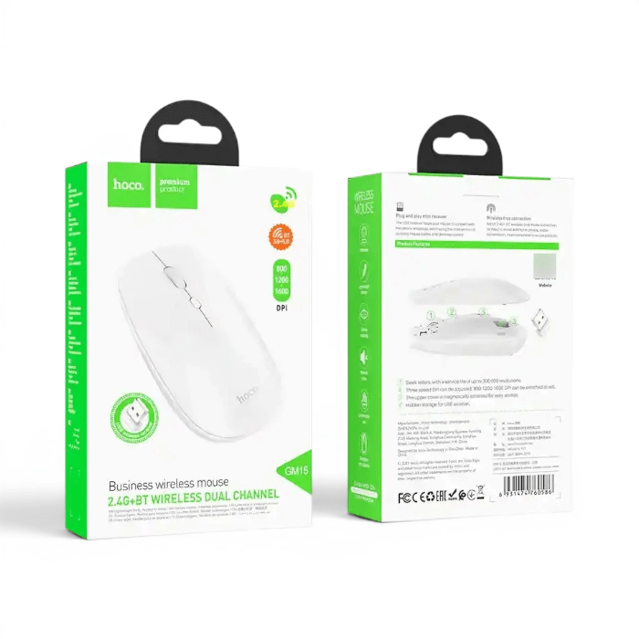 Mouse Hoco GM15 Art Inalámbrico Dual 2.4GHz y Bluetooth 5.0 1600 DPI 4 Botones Blanco2