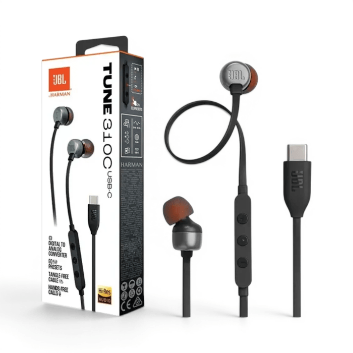 Audífonos con Cable JBL Tune 310C USB-C In Ear Pure Bass Hi-Res Driver 9mm con Micrófono Negro2