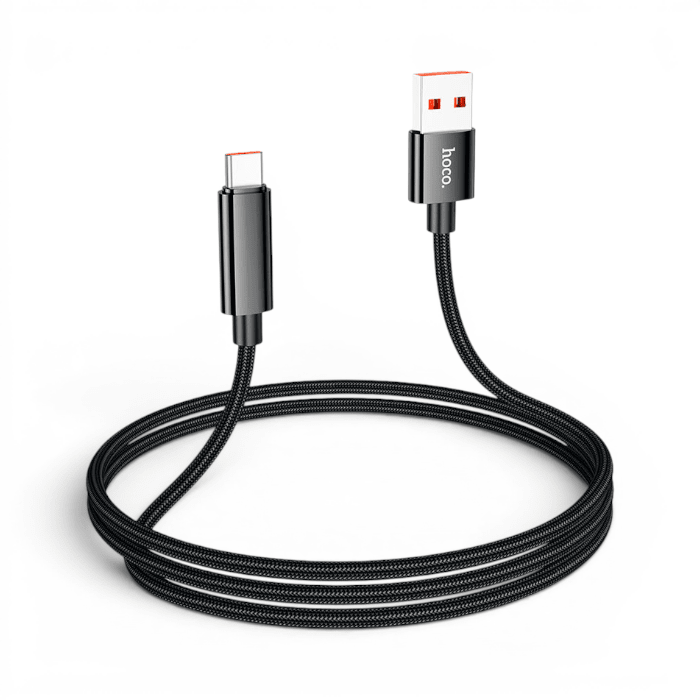 Cable Hoco U125 Benefit USB-A a USB-C 5A Nylon Trenzado Display LED Carga Rápida 1.2 Metros Negro2