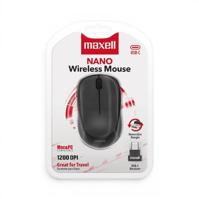 Mouse Maxell MOWL-CN Nano Inalámbrico USB-C Óptico 1200 DPI 3 Botones Ambidiestro Negro2