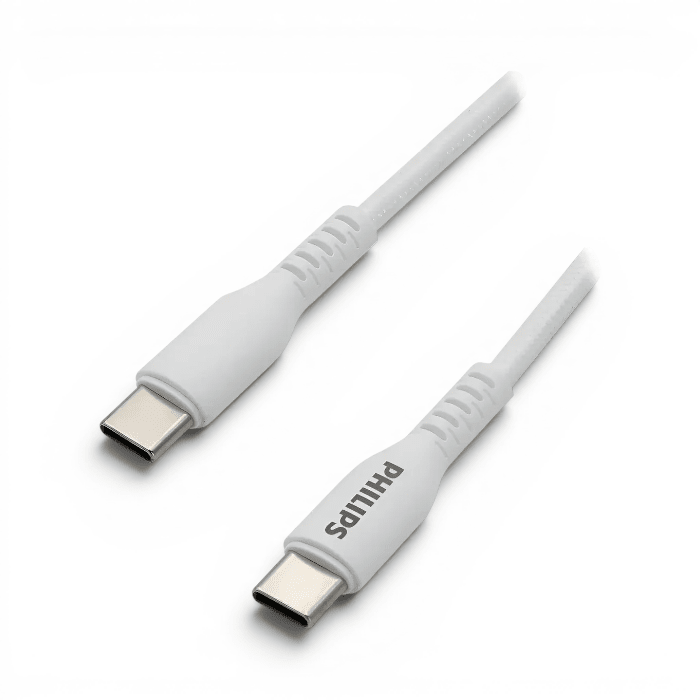 Cable Philips DLC8701W USB-C a USB-C 60W PD 3A Carga Rápida y Datos 1 Metro Blanco1