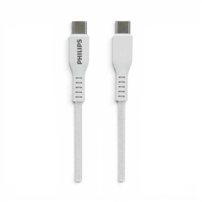 Cable Philips DLC8701W USB-C a USB-C 60W PD 3A Carga Rápida y Datos 1 Metro Blanco2