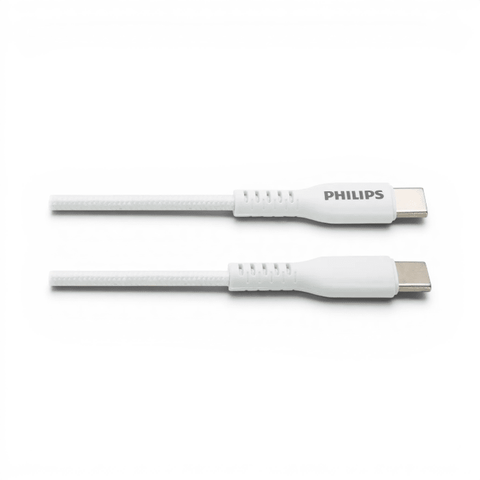 Cable Philips DLC8701W USB-C a USB-C 60W PD 3A Carga Rápida y Datos 1 Metro Blanco3