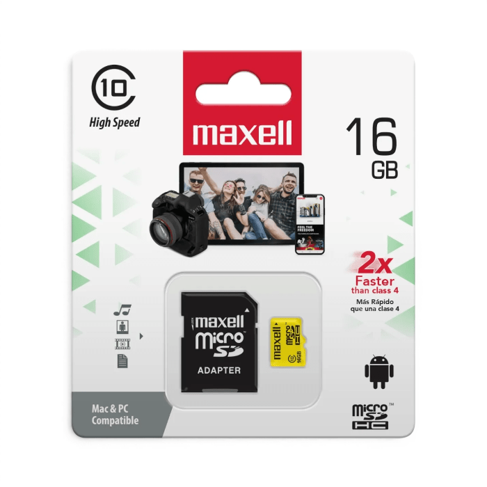 Tarjeta MicroSD Maxell 16GB Clase 10 UHS-1 TransFlash con Adaptador SD1