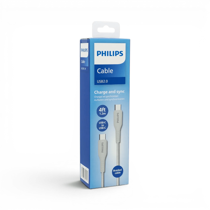 Cable Philips DLC8701W USB-C a USB-C 60W PD 3A Carga Rápida y Datos 1 Metro Blanco4