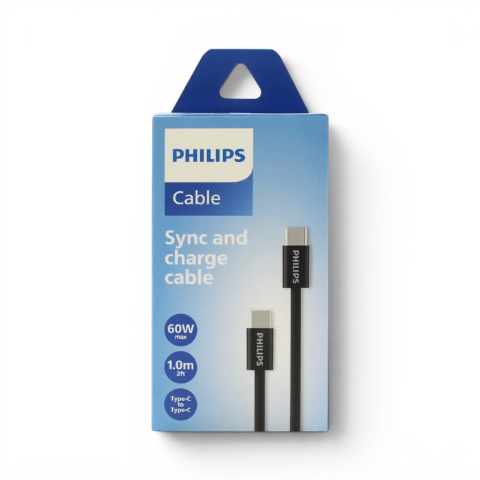 Cable Philips DLC5051CB USB-C a USB-C USB 3.2 60W 10Gbps Carga y Datos 1 Metro Negro2
