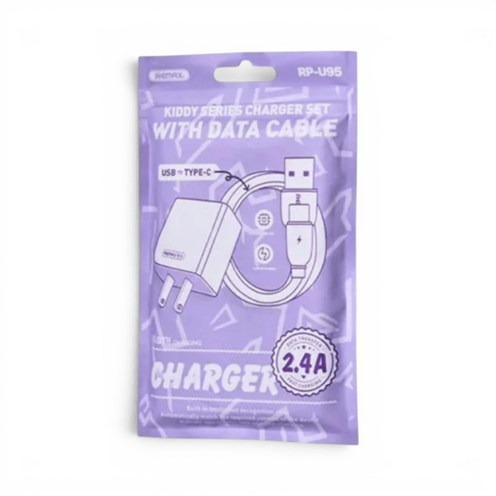 Cargador Remax RP-U95 Kiddy Series 12W Puerto USB-A 2.4A con Cable USB-A a Type-C Blanco1
