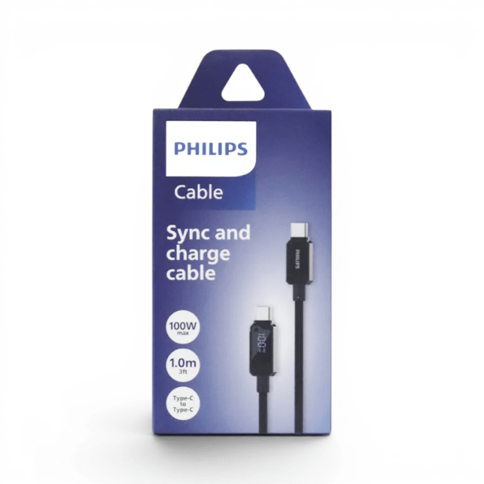 Cable Philips DLC5011CB USB-C a USB-C Carga y Datos PVC TPE Flexible 1 Metro Negro1