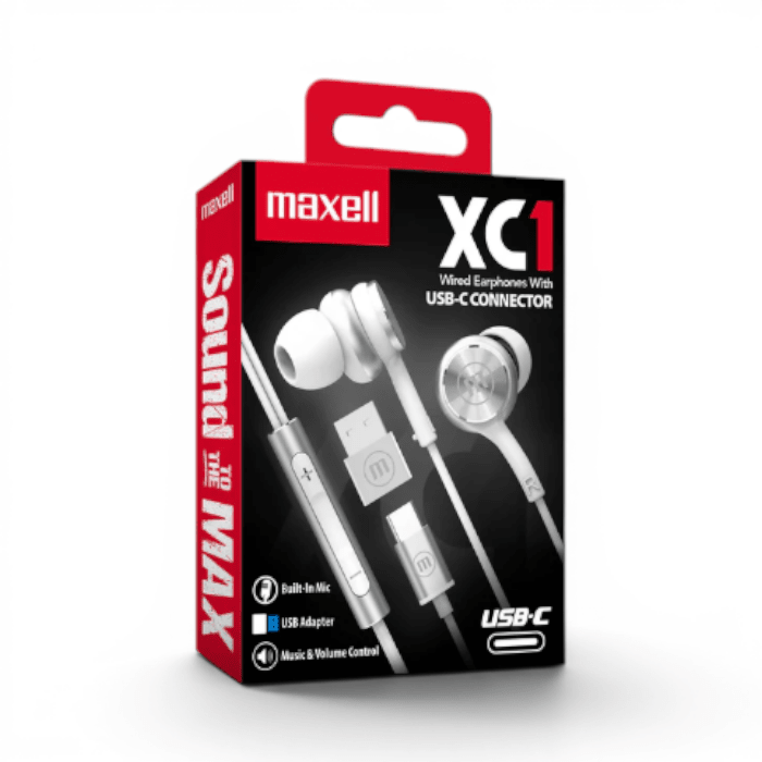 Audífonos con Cable Maxell EB-XC1 USB-C con Adaptador In Ear Micrófono Integrado Blanco2