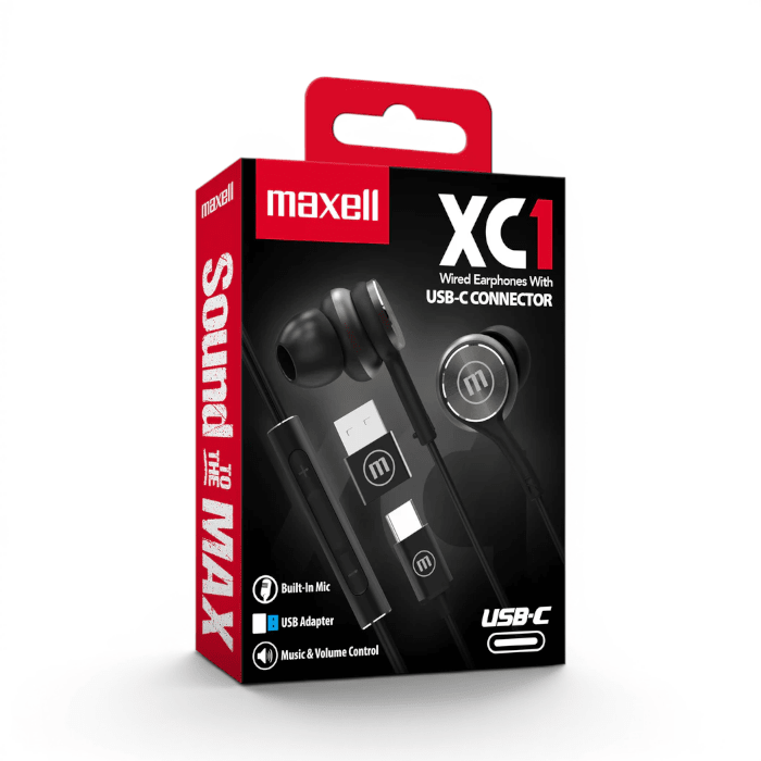 Audífonos con Cable Maxell EB-XC1 USB-C con Adaptador In Ear Micrófono Integrado Negro2
