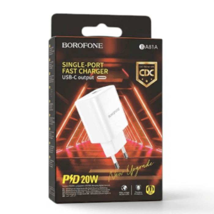 Cargador Borofone BA81A 20W USB-C PD Carga Rápida iPhone Samsung Universal Blanco2