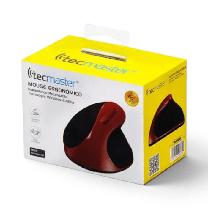 Mouse Ergonómico Inalámbrico Recargable Tecmaster TM-100545 Rojo2