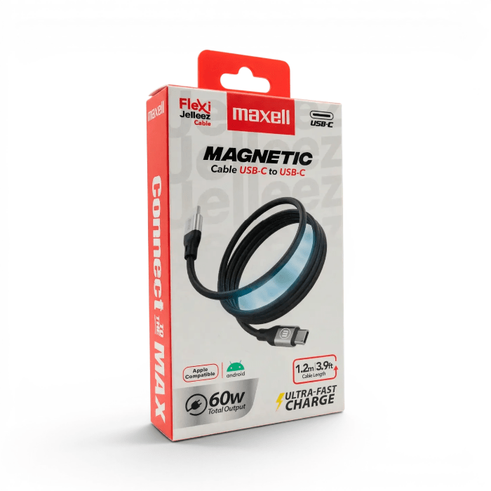 Cable Maxell Flexi Jelleez Magnetic USB-C a USB-C 60W PD Ultra-Fast Charge 1.2 Metros6