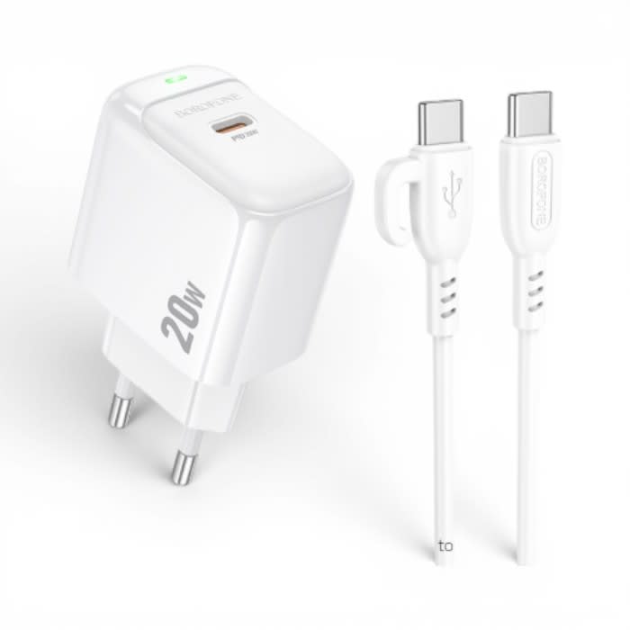 Cargador Borofone BAS43A 20W USB-C PD con Cable USB-C a USB-C 1 Metro Blanco2
