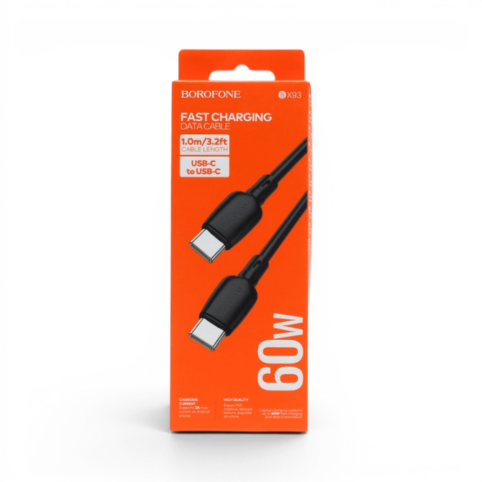 Cable Borofone BX93 Grand USB-C a USB-C 60W PD 3A Carga Rápida y Datos 1 Metro Negro2