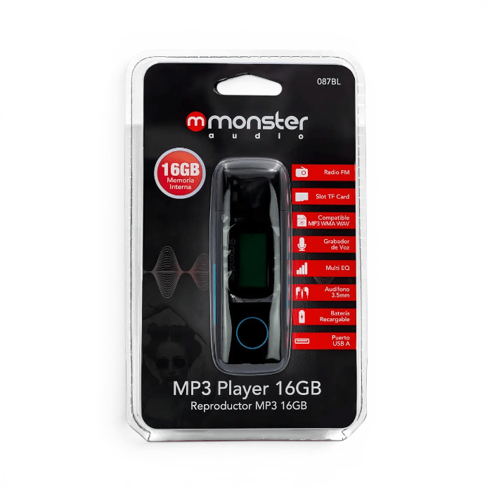 Reproductor MP3 Monster 16GB Radio FM Grabador de Voz Modelo 087BL Azul1