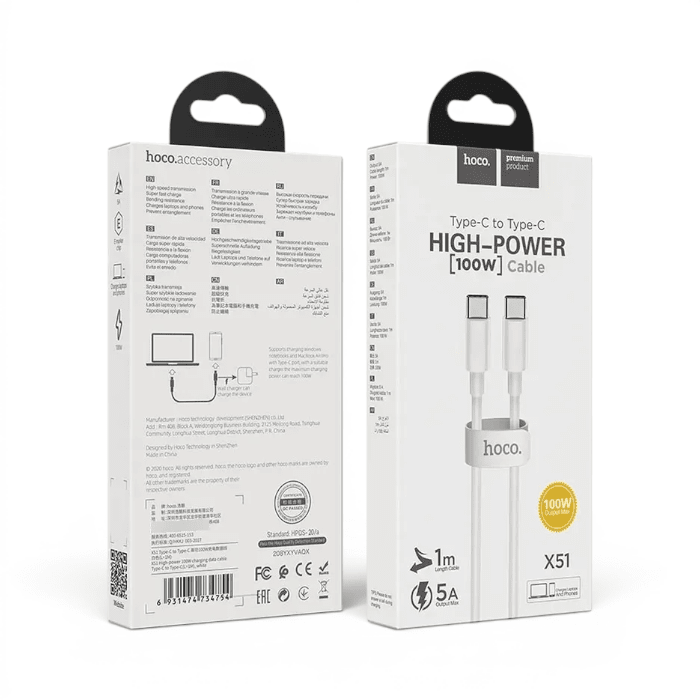Cable Hoco X51 High-Power USB-C a USB-C 100W2