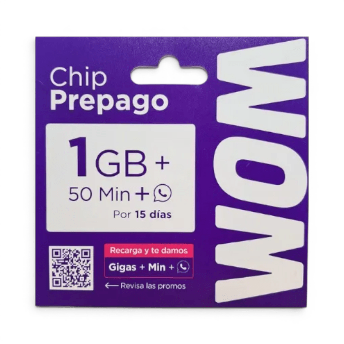 Chip SIM Prepago WOM 1GB + 50 Minutos1