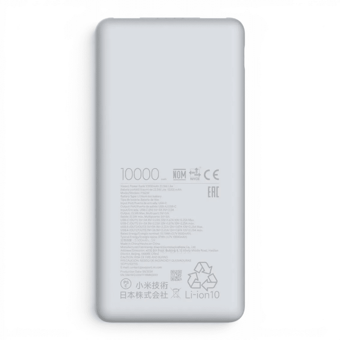 Power Bank Xiaomi PB1021M 10000mAh 22.5W Carga Rápida 2x USB-A y USB-C3