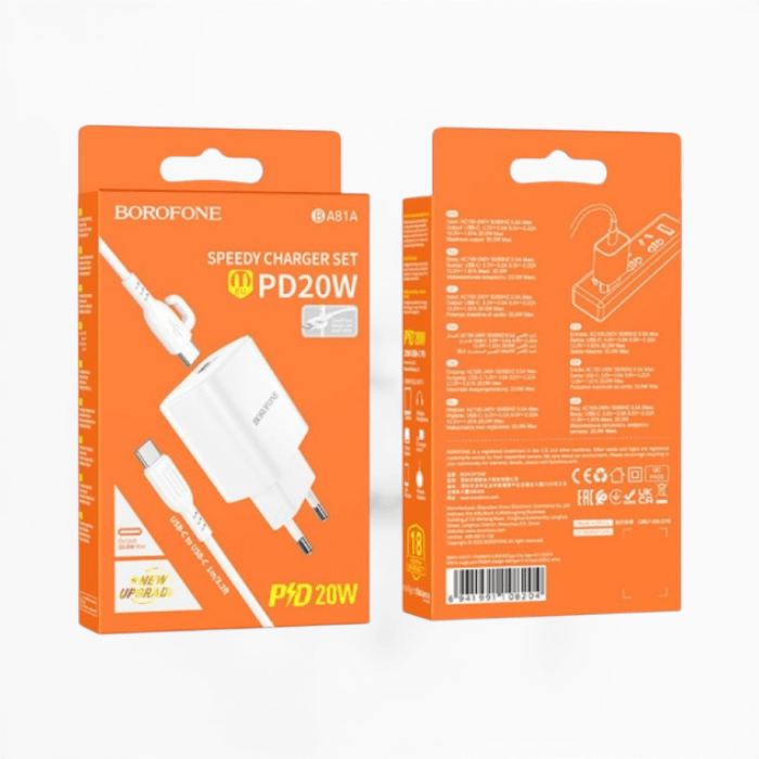 Cargador Borofone BA81A 20W USB-C PD Carga Rápida iPhone Samsung3