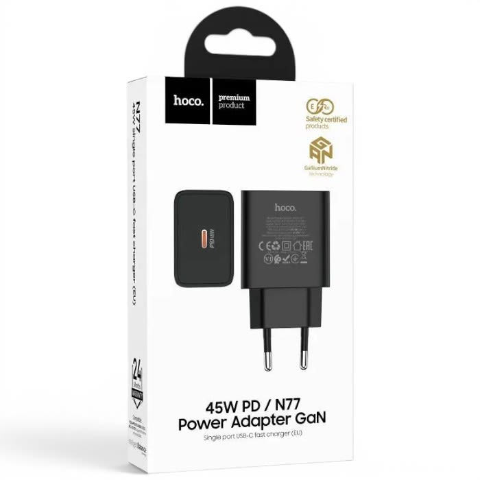 Cargador Hoco N77 45W USB-C GaN PD Carga Rápida MacBook iPhone Samsung Negro2