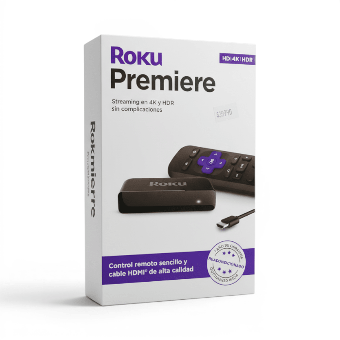 Roku Premiere 4K HDR Reproductor Streaming Reacondicionado HD 4K HDR Quad Core WiFi con Cable HDMI Negro1