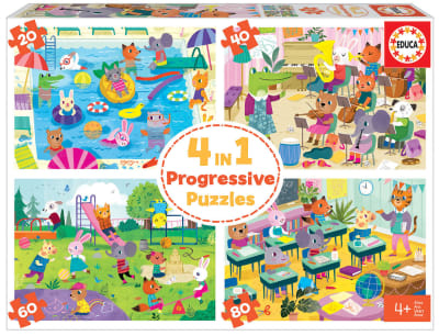 PUZZLES PROGRESIVOS 4 EN 1 UN DÍA EN LA ESCUELA