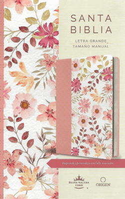 BIB RVR1960 LETRA GRANDE. TAMAÑO MANUAL. PIEL ROSADA CON FLORES