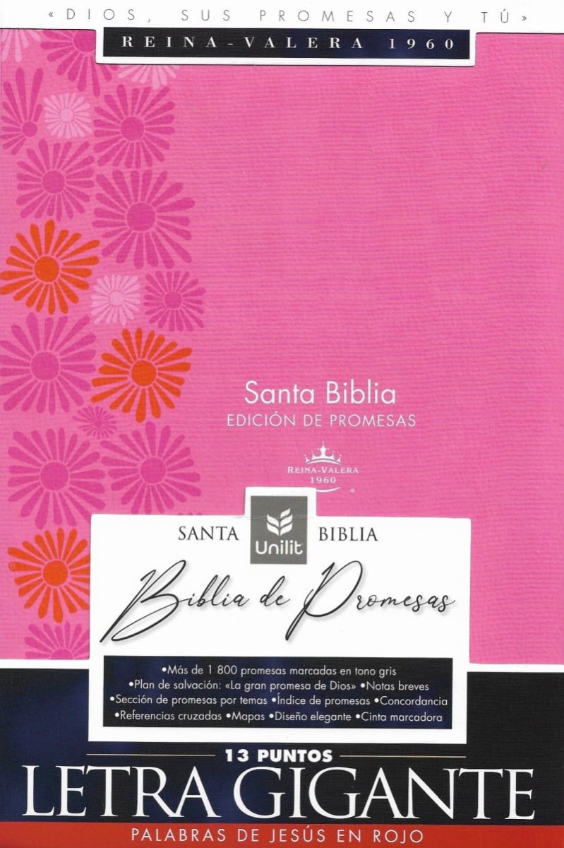 BIBLIA EDICIÓN DE PROMESAS RVR1960 LETRA GIGANTE CON CIERRE. ROSA1