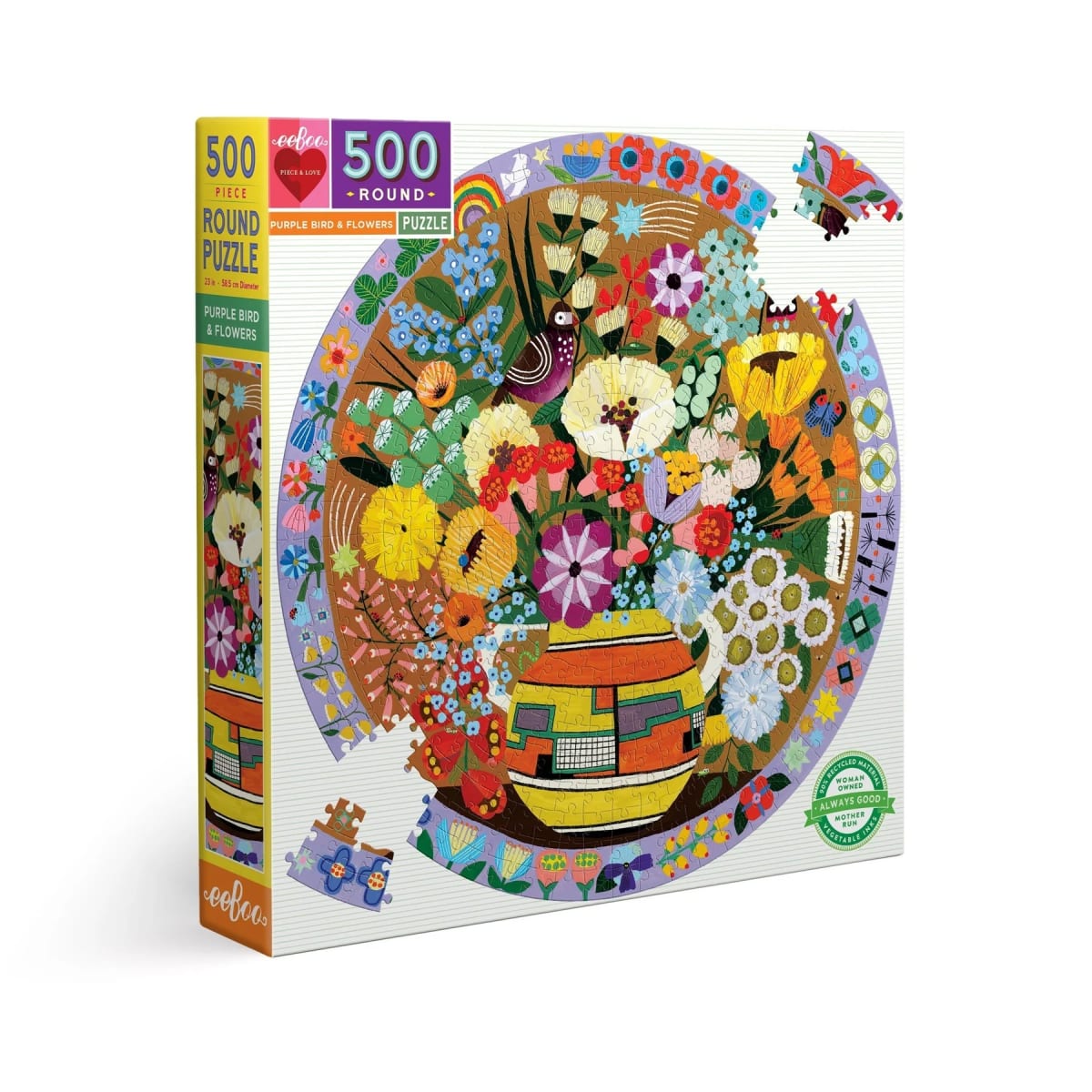 PUZZLE REDONDO 500 PIEZAS - PAJARO MORADO Y FLORES1