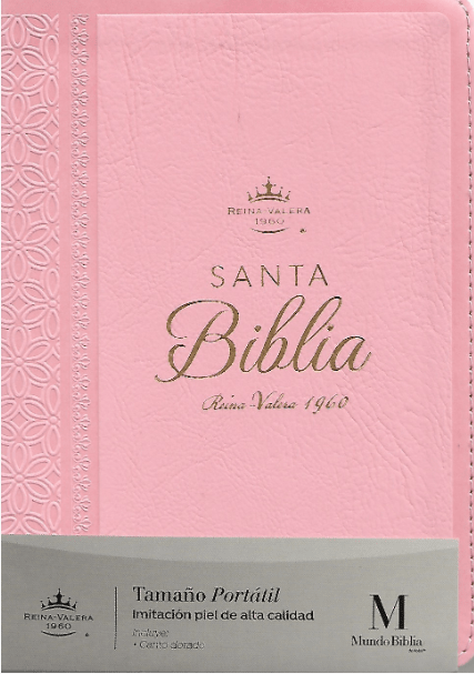 BIBLIA RVR1960  ROSADA TAMAÑO PORTÁTIL LETRA GRANDE (TAPA IMITACIÓN PIEL)1