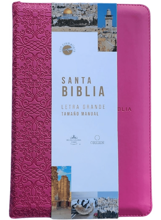 BIBLIA RVR 1960 PIEL FUCSIA TAMAÑO MANUAL1