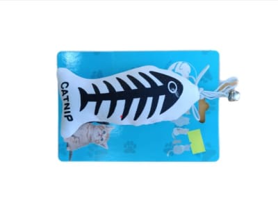 JUGUETE PARA GATO DE PESCADO CON ELASTICO Y CASCABEL
