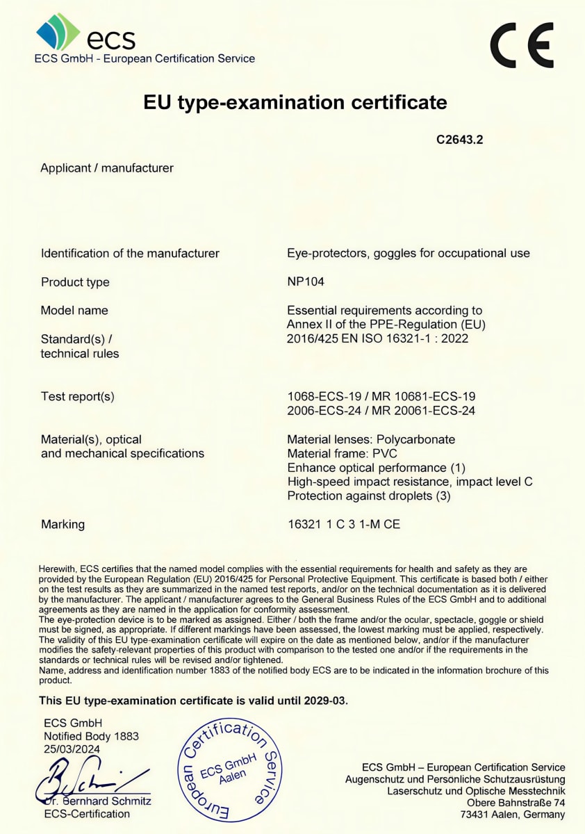 ANTIPARRAS DE SEGURIDAD A695 CE EN 1664