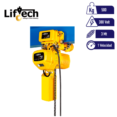 TECLE ELECTRICO CON CARRO AMEH 380V 500Kg,1 Ramal 1 Vel1