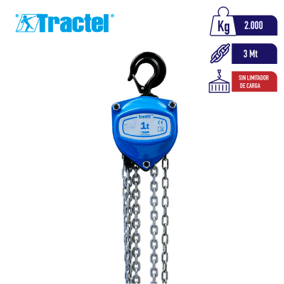 TECLE MANUAL DE CADENA TRALIFT SIN LIMITADOR 2000Kg