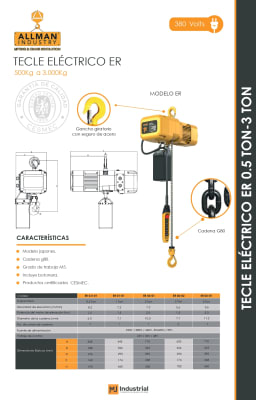 TECLE ELECTRICO ER 380V 2000Kg, 1 Ramal, 1 Vel 1