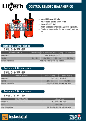 CONTROL REMOTO INALAMBRICO PARA TECLES Y PUENTES GRUAS 4P-1vel + on/stop 100-400v AC/DC