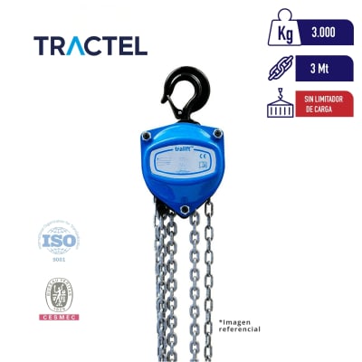 TECLE MANUAL DE CADENA TRALIFT SIN LIMITADOR 3000Kg