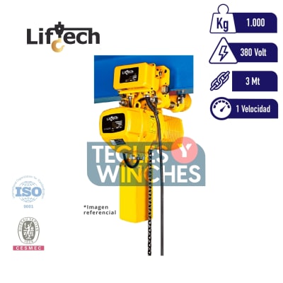 TECLE ELECTRICO CON CARRO AMEH 380V 1000Kg,1 Ramal 1 Vel