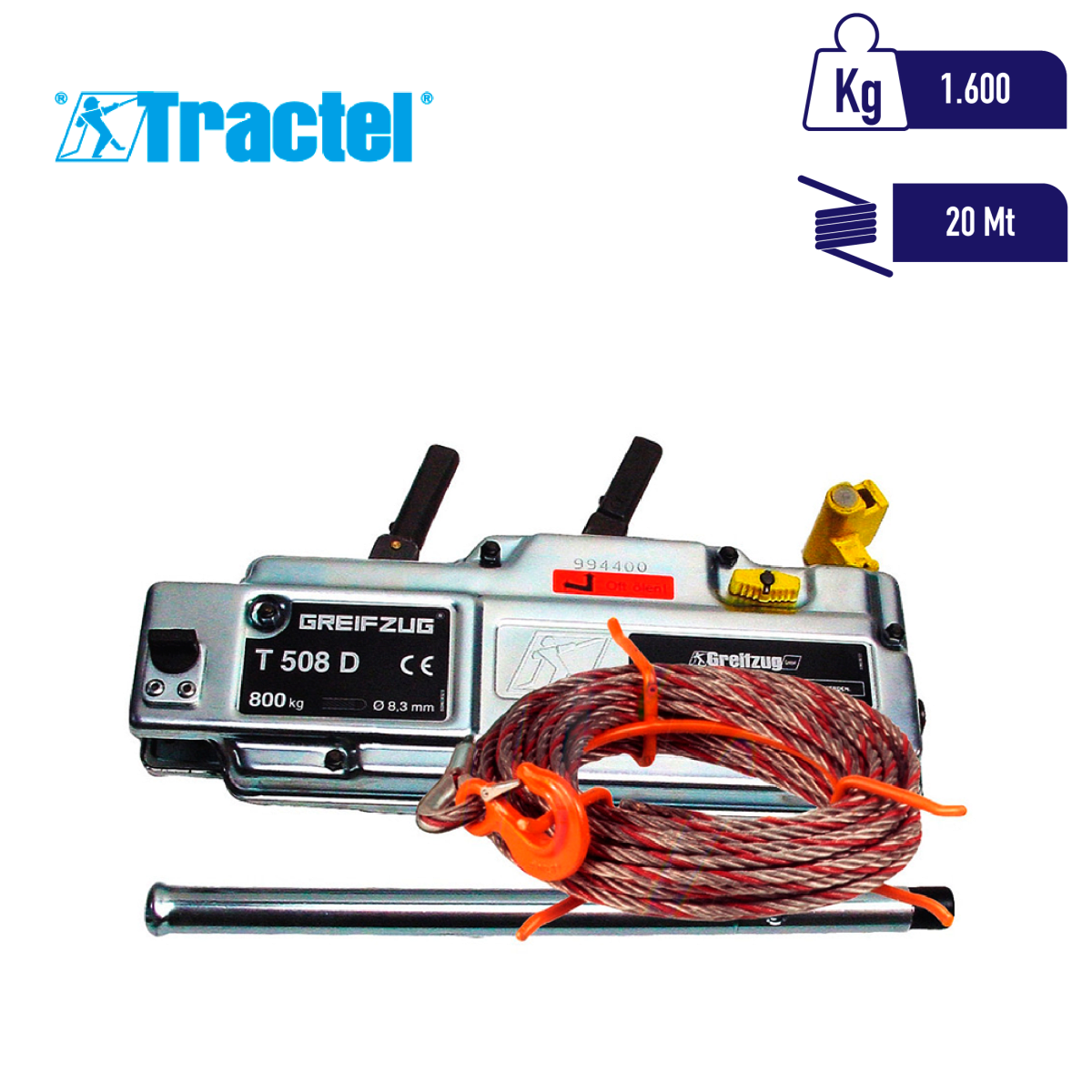CABRESTANTE MANUAL TIRFOR c/20m TRACTEL 1600Kg 0