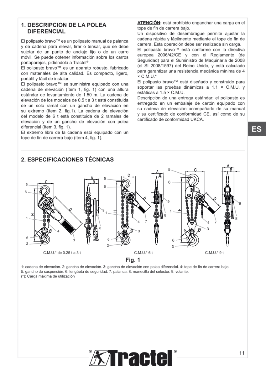 TECLE DE PALANCA BRAVO CON LIMITADOR 3000Kg -2