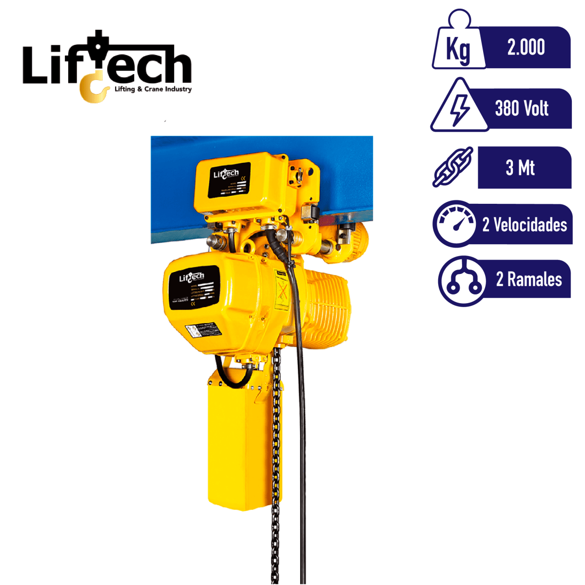 TECLE ELECTRICO CON CARRO AMEH 380V 2000Kg,2 Ramal 2 Vel 0