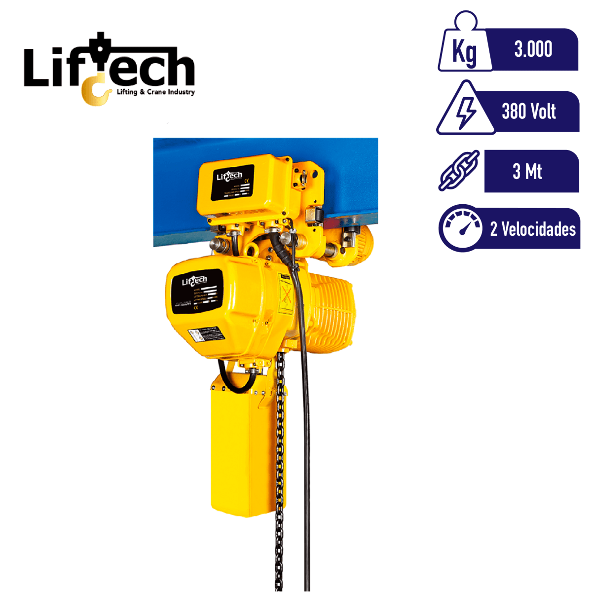 TECLE ELECTRICO CON CARRO AMEH 380V 3000Kg,1 Ramal 2 Vel 0