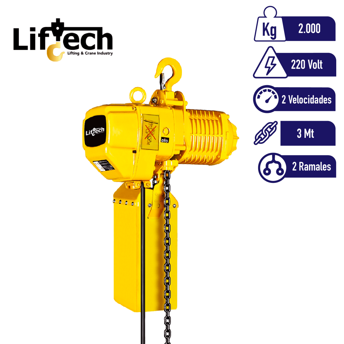 TECLE ELECTRICO ECH 220V 2000Kg, 2 Ramal 1 Vel 0
